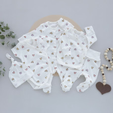 Набір 5в1: Чоловічок, льоля, повзунки, боді короткий рукав та шапочка Сердечка Фіолетовий (Рубчик) 56 (0-3міс)