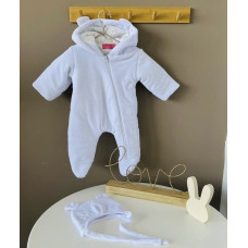 Комбінезон (Велюр 100% бавовна) з утепленням та шапочка Білий від 0 до +15, (0-3міс)
