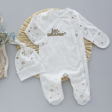 Чоловічок з шапочкою вузлик Зірки Little dreamer Молочний (Рубчик) 56 (0-3міс)