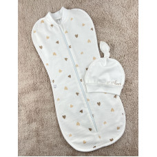 Коконпелюшка на змійці з шапочкою Сердечка Бежевий (Футер - з начосом) 56-62