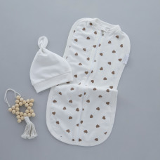 Коконпелюшка на змійці з шапочкою Сердечка Бежевий (Футер - з начосом) 62 (0-3міс)