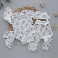 Набір 3в1: Боді, повзунки та шапочка на зав’язках Коали Зайчики (Інтерлок) 56 (0-1міс)