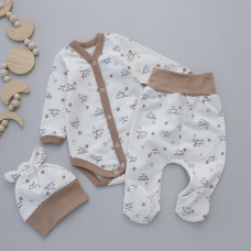 Набір 3в1: Боді, повзунки та шапочка Кохаю Бежевий (Футер - з начосом) 62 (3-6міс)