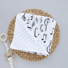 Плед плюш, без утеплення Ноти/ Білий плюш пупиришка 100/80