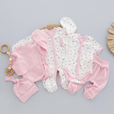 Набір 5в1 Сердечка дрібні Фіолетово-Рожевий Вузлик (Інтерлок/ Рубчик) 56 (0-3міс)