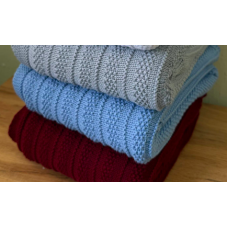 Плед вʼязаний (100% cotton pampuk) з утепленням Блакитний смужка 90/75