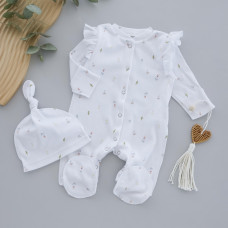 Чоловічок Метелик та шапочка Квіти Рожевий (Інтерлок) 62 (1-3міс)