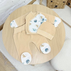 Набір 3в1: Льоля, повзунки та шапочка Лінивець Бежевий (Футер- з начосом) 56 (0-3міс)