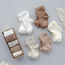 Шкарпетки 5 пар: Білий, молочний, бежевий (Рубчик) 56 (0-3міс)