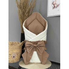 Конверт 80/80 з бантом та кокосовою вкладкою Білий-Коричневий / Весна